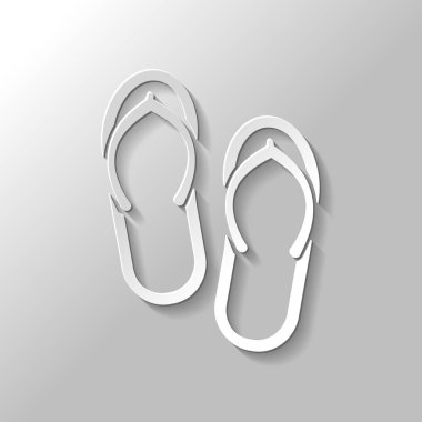 Plaj terlikleri. Flip flop simgesi. Kağıt tarzı ile gölge gri arka plan üzerinde