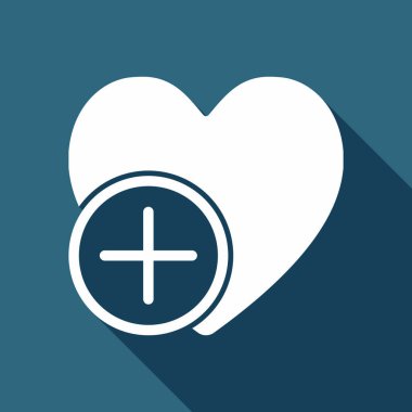 kalp ve artı. basit siluet. Uzun Gölge arka plan üzerinde beyaz düz simgesi