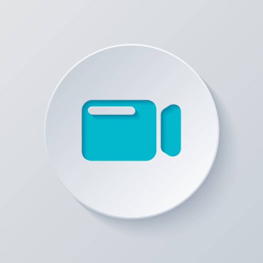 Basit video kamera simgesi. Gri ve mavi katmanları ile daire kes. Kağıt tarzı