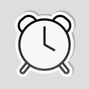 Eski çalar saat, basit simgesi, ince anahat ile doğrusal sembolü. Etiket tarzı ile beyaz ve gri arka plan üzerinde basit gölge