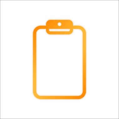 Kağıt ile tablet. Portakal işareti beyaz arka plan üzerinde düşük ışık ile