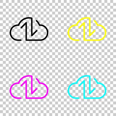 Veri bulut simgesi. Yedekleme, geri yükleme. Yükleme, download. Yukarı ve aşağı okları. Doğrusal, ince anahat. Cmyk simgeleri şeffaf arka plan üzerinde renkli dizi