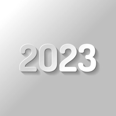 2023 sayı simgesi. Yeni Yılınız Kutlu Olsun. Kağıt tarzı ile gölge gri arka plan üzerinde