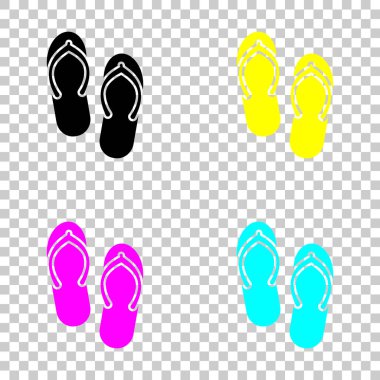 Plaj terlikleri. Flip flop simgesi. Cmyk simgeleri şeffaf arka plan üzerinde renkli dizi