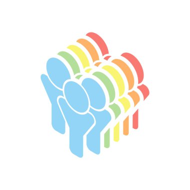 Takım Grup simgesi. Beyaz arka plan üzerinde renkli izometrik simgeler yığını