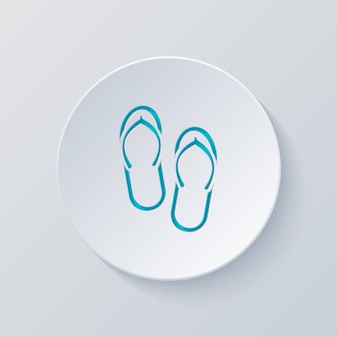 Plaj terlikleri. Flip flop simgesi. Gri ve mavi katmanları ile daire kes. Kağıt tarzı