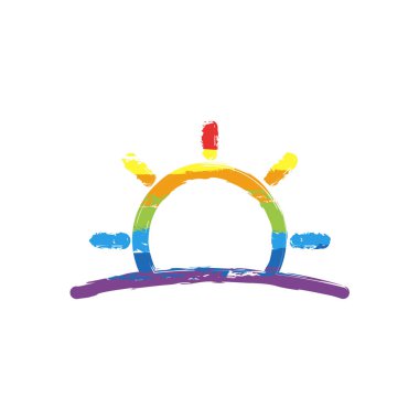 Sunrise simgesi. Doğrusal, ince anahat. Çizim işaretiyle Lgbt stil, gökkuşağı (kırmızı, turuncu, sarı, yeşil, mavi, Indigo, menekşe, yedi renk
