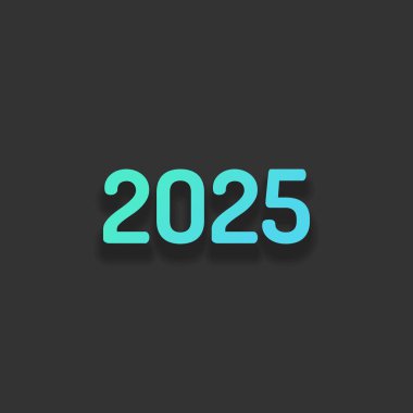 2025 sayı simgesi. Yeni Yılınız Kutlu Olsun. Renkli logo kavramı koyu arka plan üzerinde yumuşak gölge ile. Masmavi okyanus rengini simgesi
