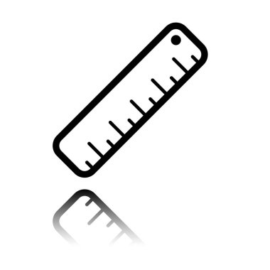 basit cetvel simgesi. Siyah beyaz arka plan ayna yansıması simgesiyle