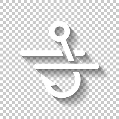 Balıkçılık kanca ve su. Basit simgesi. Gölge şeffaf arka plan üzerinde beyaz simgesi