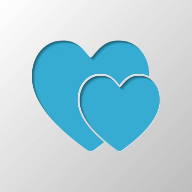 2 hearts. Basit simgesi. Kağıt tasarımı. Gölge ile düzenlenen sembolü