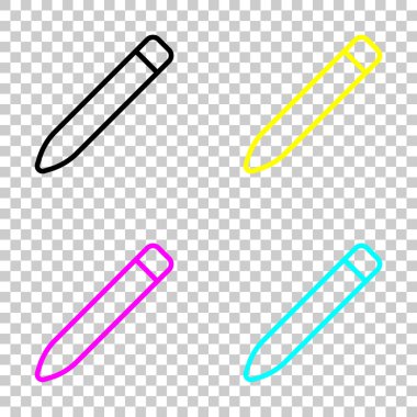 Basit kalem. Doğrusal, ince anahat. Cmyk simgeleri şeffaf arka plan üzerinde renkli dizi