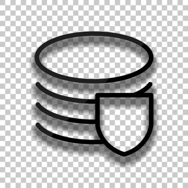 Basit veritabanı korumak. Doğrusal, ince anahat. Saydam arka plan üzerinde yumuşak gölgeli siyah cam kutsal kişilerin resmi