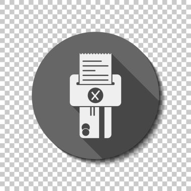 Kredi kartı, Pos terminal, hata simgesi. Saydam arka plan üzerinde bir dairede uzun gölge beyaz düz simgesi