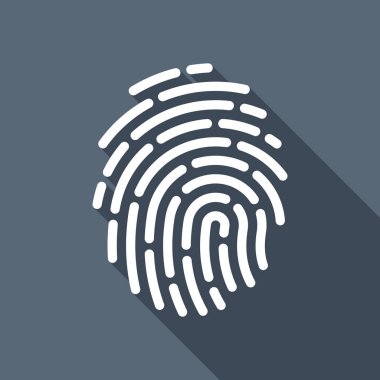 Parmak izi. Logo veya uygulama için basit simgesi beyaz arka plan üzerinde uzun gölge ile düz simgesi