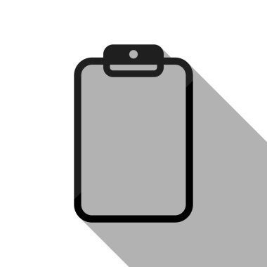 Kağıt ile tablet. Uzun gölge beyaz arka planda siyah nesnesiyle