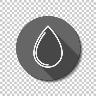 Su damla simgesi. Saydam arka plan üzerinde bir dairede uzun gölge beyaz düz simgesi