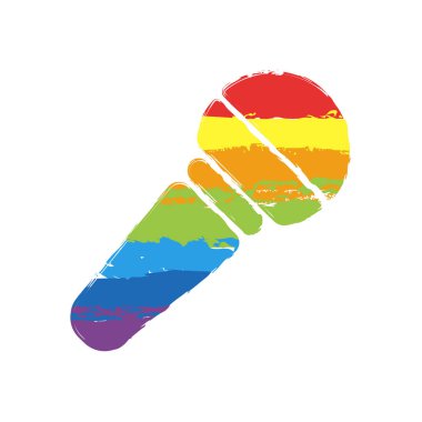 El mikrofon simgesi. Çizim işaretiyle Lgbt stil, gökkuşağı (kırmızı, turuncu, sarı, yeşil, mavi, Indigo, menekşe, yedi renk