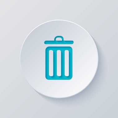 Çöp kutusu. basit simgesi. Gri ve mavi katmanları ile daire kes. Kağıt tarzı