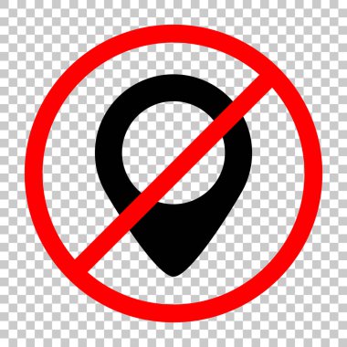 Harita etiketi simgesi. Siyah kırmızı uyarı işareti şeffaf arka plan ile nesnesinde izin yok