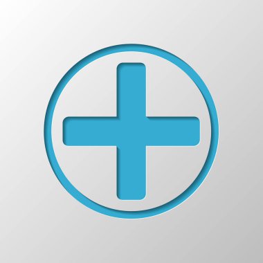 Tıbbi çapraz simgesi. Kağıt tasarımı. Gölge ile düzenlenen sembolü