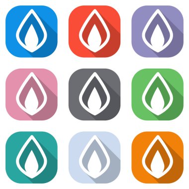 Basit ateş alev simgesi. Beyaz simgeleri uygulamalar için renkli kareler olarak ayarlayın. Sorunsuz imkanı ve desen poster için