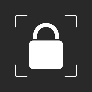 kilit simgesi. Beyaz nesne kamera otomatik odaklama koyu arka plan üzerinde