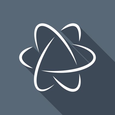 bilimsel atom sembolü, logo, basit simgesi. Uzun Gölge arka plan üzerinde beyaz düz simgesi