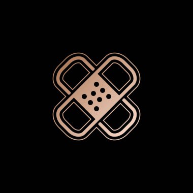 Grup yardım simgesi. İşareti alçı. Yamalar birkaç. İnce anahat ile basit doğrusal simgesi. Siyah zemin üzerine kırmızı altın tarzı