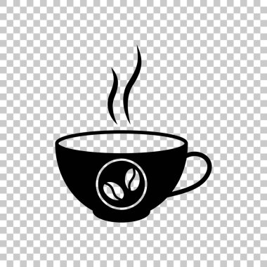 bir fincan sıcak kahve simgesi. Saydam arka plan siyah sembolü