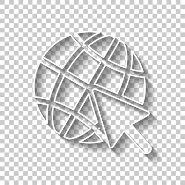 Küre ve ok simgesi. Gölge şeffaf arka plan üzerinde beyaz anahat işaretiyle