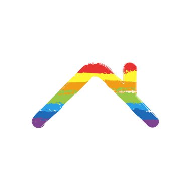 Evin çatısı. Basit doğrusal simgesi. Bir çizgi stili. Çizim işaretiyle Lgbt stil, gökkuşağı (kırmızı, turuncu, sarı, yeşil, mavi, Indigo, menekşe, yedi renk