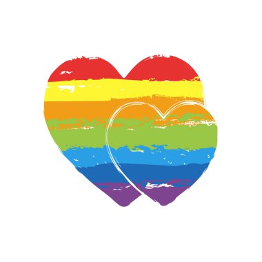 2 hearts. Basit simgesi. İşareti Lgbt style, gökkuşağı kırmızı, turuncu, sarı, yeşil, mavi, Indigo, menekşe, yedi renk ile çizim