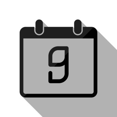 9 gün, basit simgesi ile takvim. Uzun gölge beyaz arka planda siyah nesnesiyle