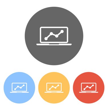 Grafik finans, büyümek. Renkli daireler üzerinde beyaz simgeler kümesi