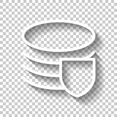 Basit veritabanı korumak. Doğrusal, ince anahat. Gölge şeffaf arka plan üzerinde beyaz simgesi