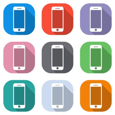 hareket eden telefon simgesi. Beyaz simgeleri uygulamalar için renkli kareler olarak ayarlayın. Sorunsuz imkanı ve desen poster için