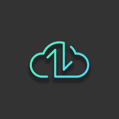 Veri bulut simgesi. Yedekleme, geri yükleme. Yükleme, download. Yukarı ve aşağı okları. Doğrusal, ince anahat. Renkli logo kavramı koyu arka plan üzerinde yumuşak gölge ile. Masmavi okyanus rengini simgesi