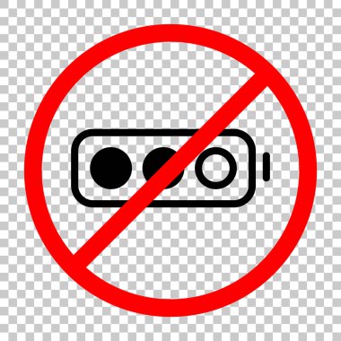 Basit pil, yarı düzey. Siyah kırmızı uyarı işareti şeffaf arka plan ile nesnesinde izin yok