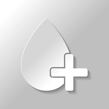 damla kan ve tıbbi çapraz. basit simgesi. Kağıt tarzı ile gölge gri arka plan üzerinde