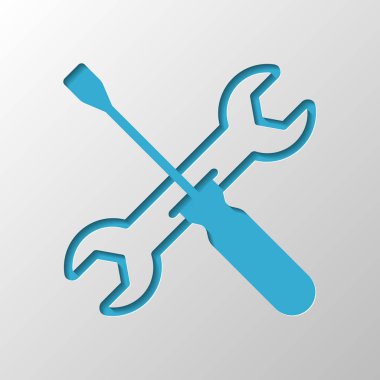 Tamir Servisi, İngiliz anahtarı ve tornavida, Araçlar. Kağıt tasarımı. Gölge ile düzenlenen sembolü