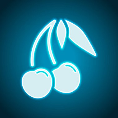 Kiraz yaprakları, doğa simgesi ile silüeti. Neon tarzı. Işık dekorasyon simgesi. Parlak elektrik sembolü