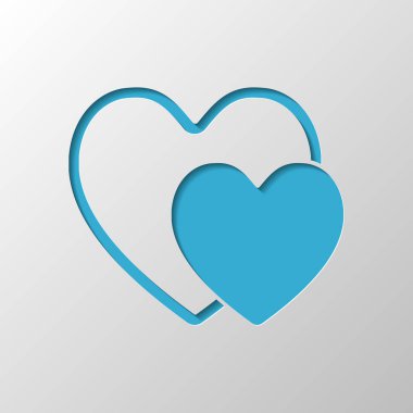 2 hearts. Basit simgesi. Kağıt tasarımı. Gölge ile düzenlenen sembolü