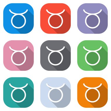 Astrolojik işaret. Toros basit simgesi. Beyaz simgeleri uygulamalar için renkli kareler olarak ayarlayın. Sorunsuz imkanı ve desen poster için
