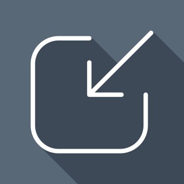 Paylaşımı, oturum açma veya indir. Çapraz ok Meydanı içine. Uzun Gölge arka plan üzerinde beyaz düz simgesi