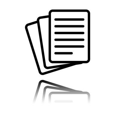 Kağıt yığını simgesi. Siyah beyaz arka plan ayna yansıması simgesiyle