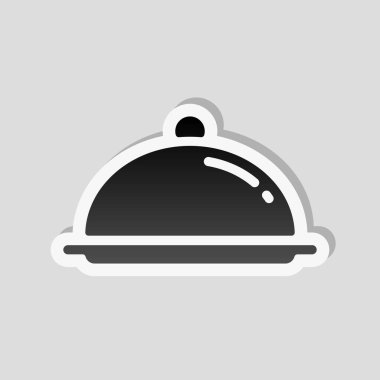 Restoran cloche veya tepsi. Restoran simgesi. Etiket tarzı ile beyaz ve gri arka plan üzerinde basit gölge