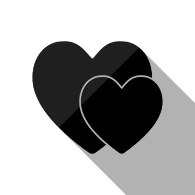 2 hearts. Basit simgesi. Uzun gölge beyaz arka planda siyah nesnesiyle