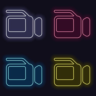 Video kamera ile perde. Neon işareti kümesi. Koyu arka plan üzerinde casino tarzı. Seamless modeli