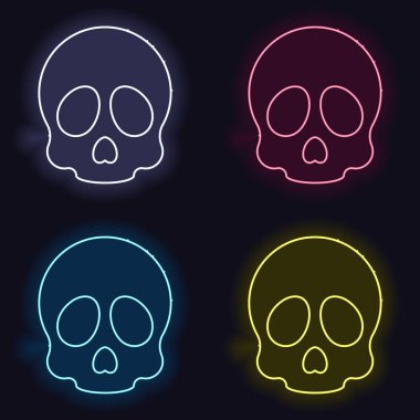 Basit kafatası simgesi. Neon işareti kümesi. Koyu arka plan üzerinde casino tarzı. Seamless modeli